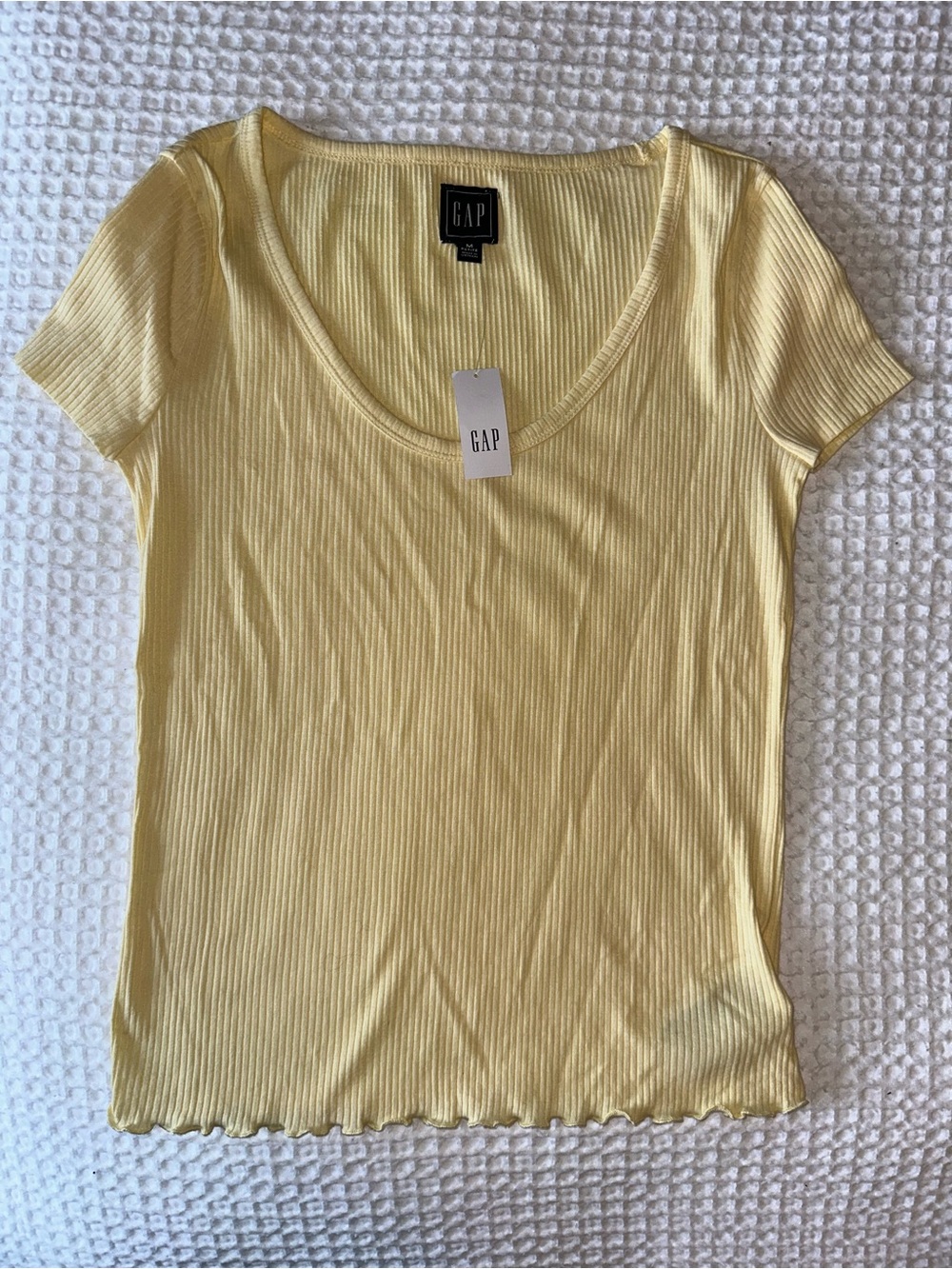 GAP Pale Yellow Ribbed Short Sleeve Scoop Neck Top